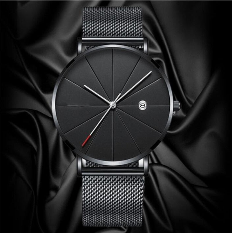 Simple Men's Watch Stainless Steel Mesh Band Watches Classic Quartz Date Wristwatch Casual Luxury Masculino Relogios - Korvel