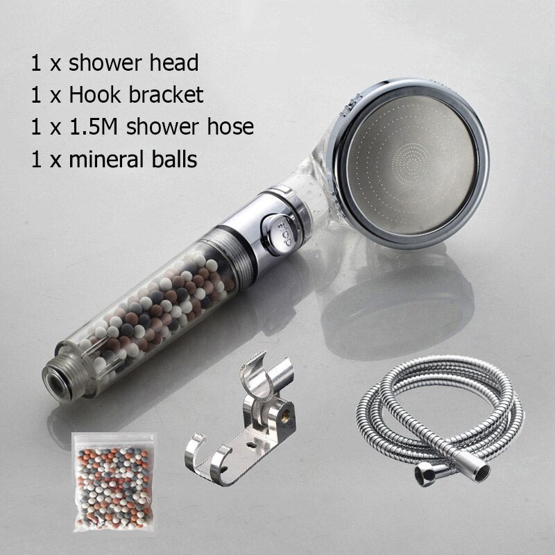 New Tourmaline balls Filter Shower Head Water saving 3 Modes adjustable SPA shower head on/off button high pressure shower - Korvel