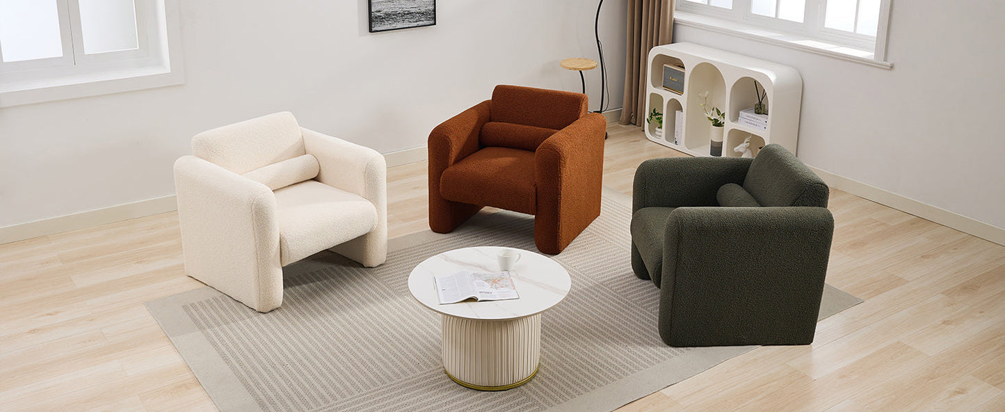 Modern style chair with sheepskin Sherpa fabric soft cushion, comfortable armchair, soft with backrest and pillow, seaweed green - Korvel