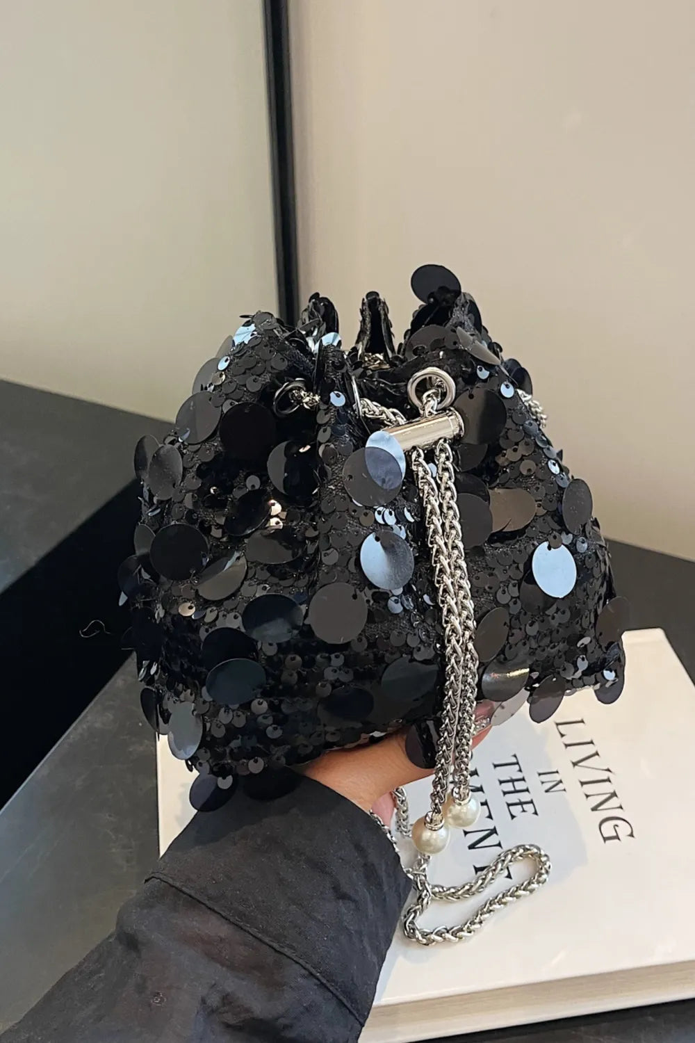 Drawstring Sequin Crossbody Bag - Korvel