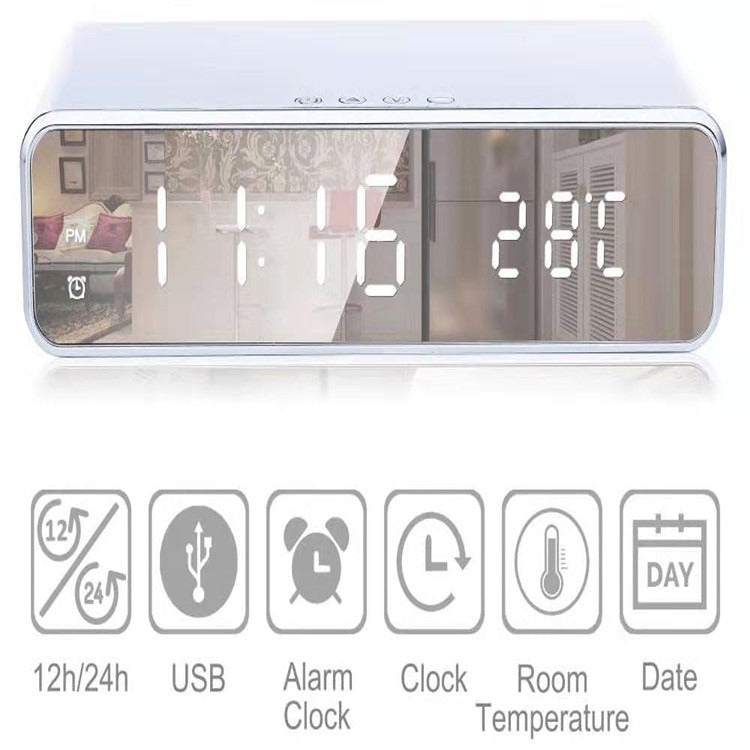 Reloj de escritorio multifuncional con carga inalámbrica y pantalla LED