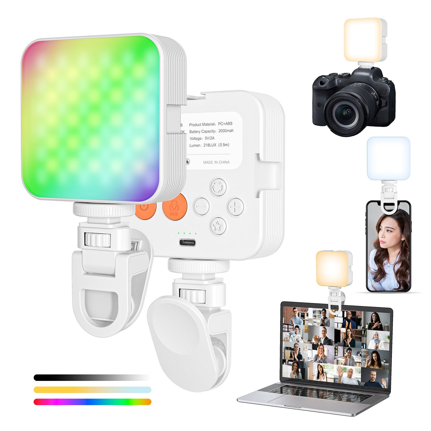 Camera pocket light atmosphere mini RGB mobile phone fill light live VLOG video conference photography light - Korvel