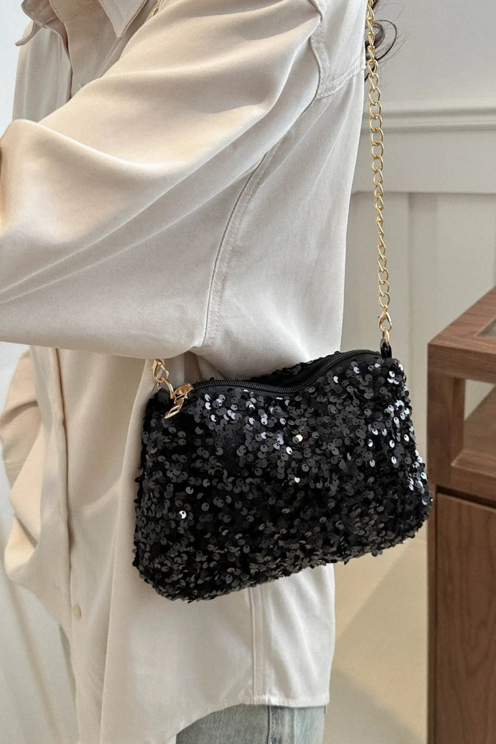 Sequin Removable Strap Shoulder Bag - Korvel