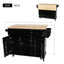 Kitchen trolley with rubber wood leaf countertop, 5-wheel kitchen island, storage cabinet and 3 dining drawers, black - Korvel
