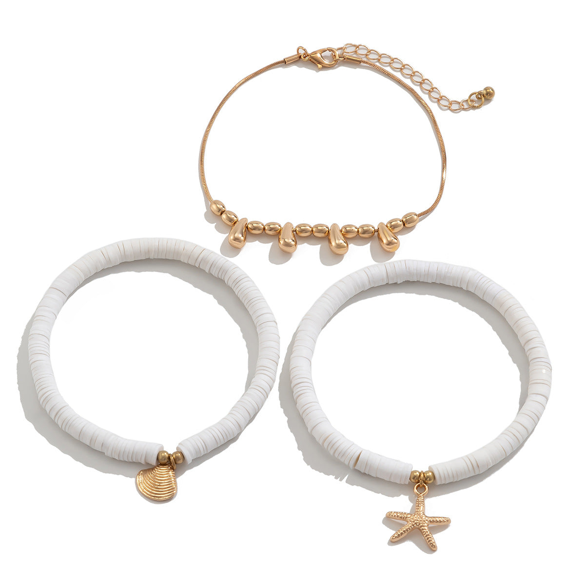 Holiday starfish soft ceramic ankle chain set, beach multi-layer alloy copper chain ankle ring - Korvel
