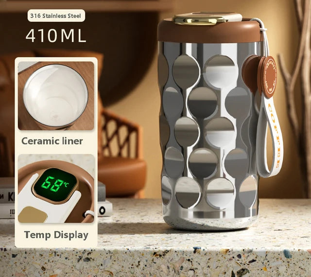LED temperature display insulated cup 316 stainless steel cup intelligent coffee insulated bottle 410ml vacuum bottle coffee cup - Korvel