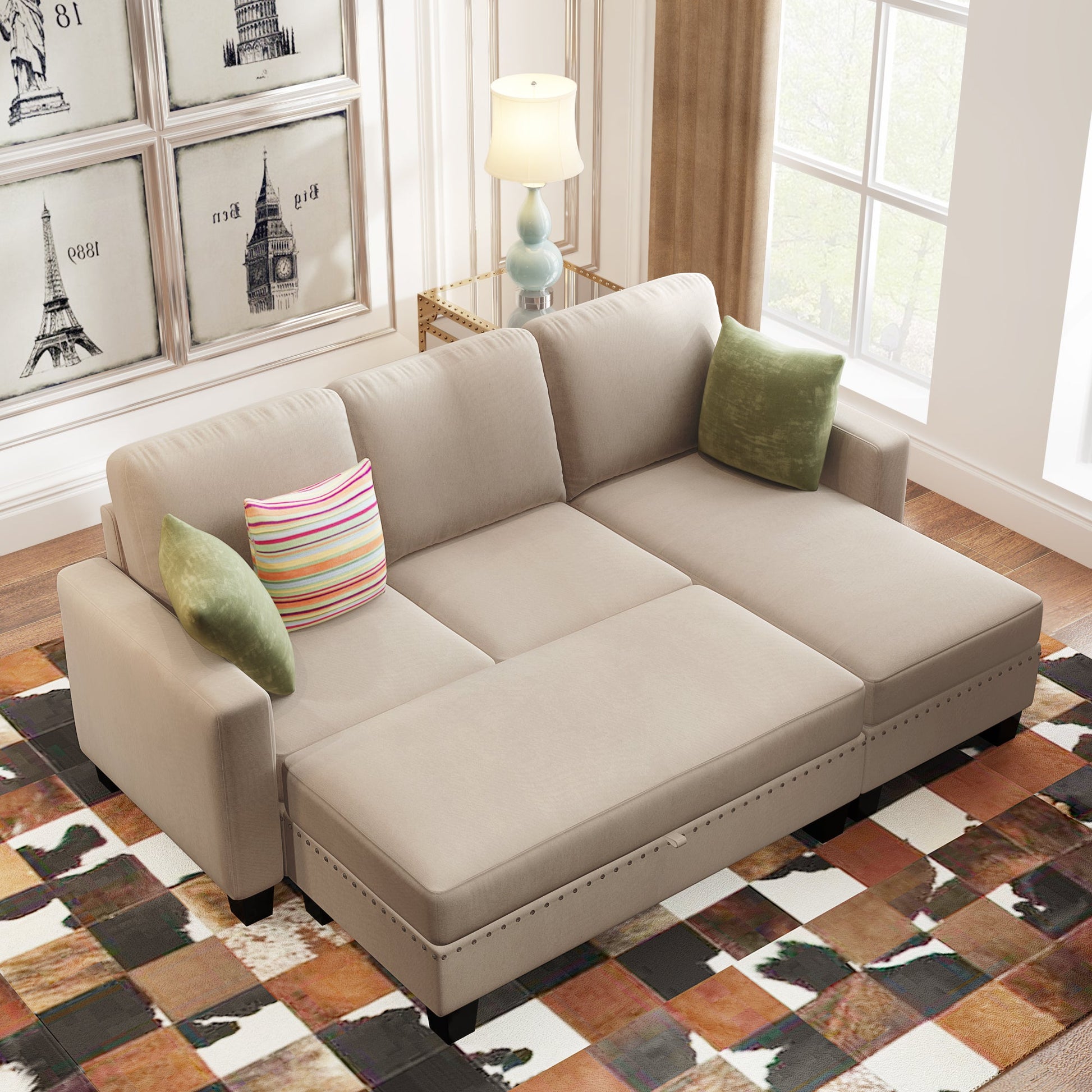 [New]81" Reversible Sectional Couch with Storage Chaise L-Shaped Sofa for Apartment Sectional Set Warm Grey - Korvel