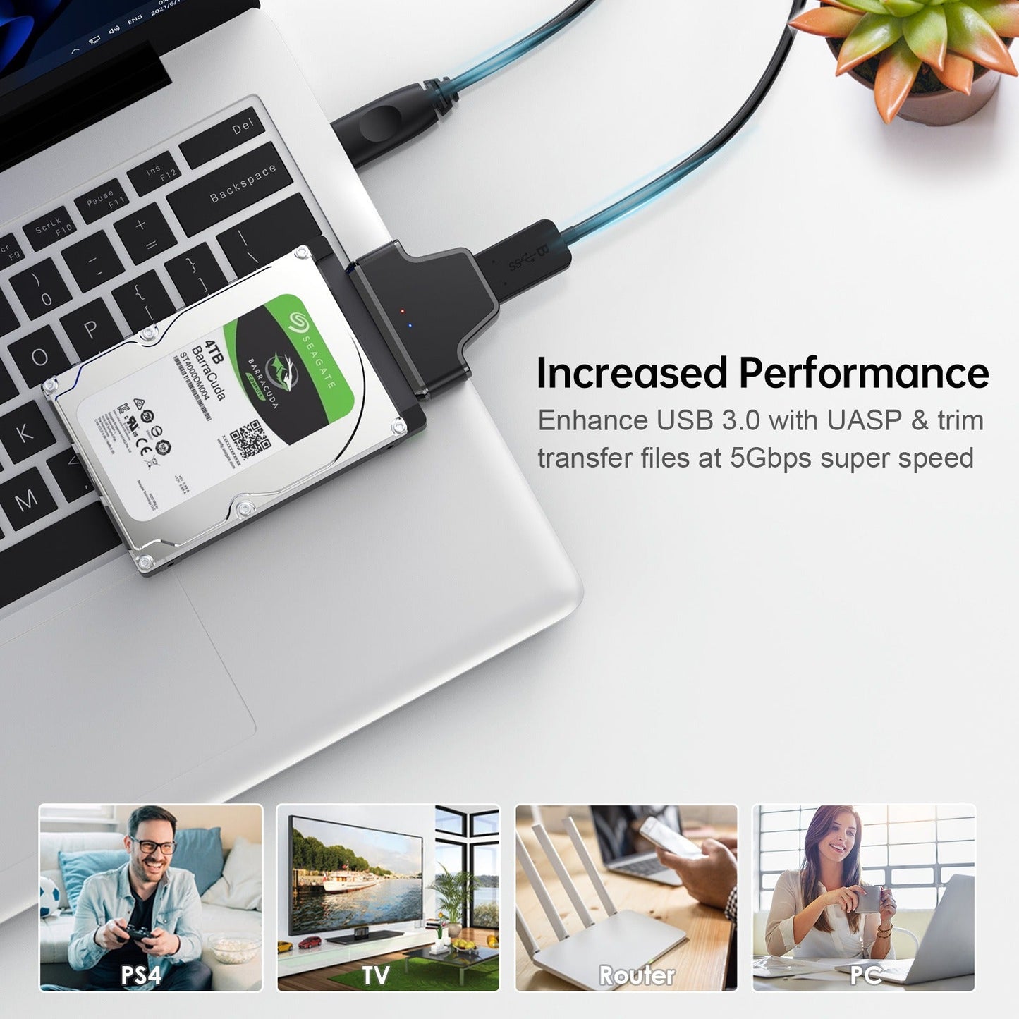 USB 3.0 to SATA Easy Drive Cable 7+15 Laptop Hard Drive Adapter - Korvel