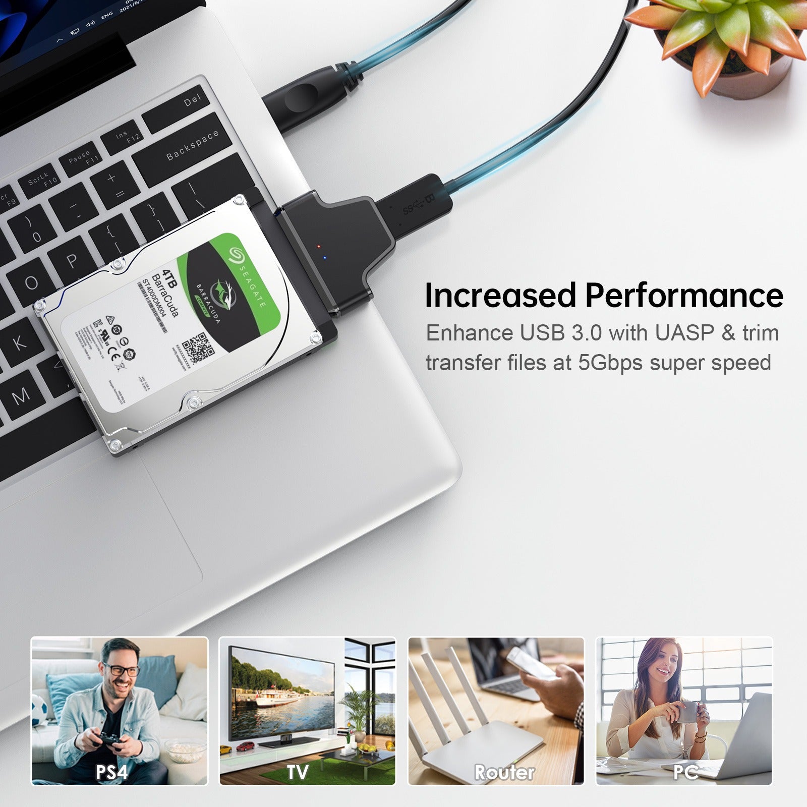 USB 3.0 to SATA Easy Drive Cable 7+15 Laptop Hard Drive Adapter - Korvel