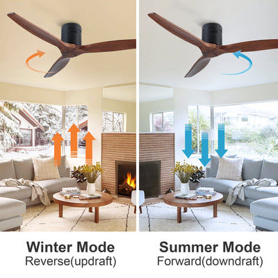 52" YUHAO Rustic Ceiling Fan - Matte Black & Wood Blades