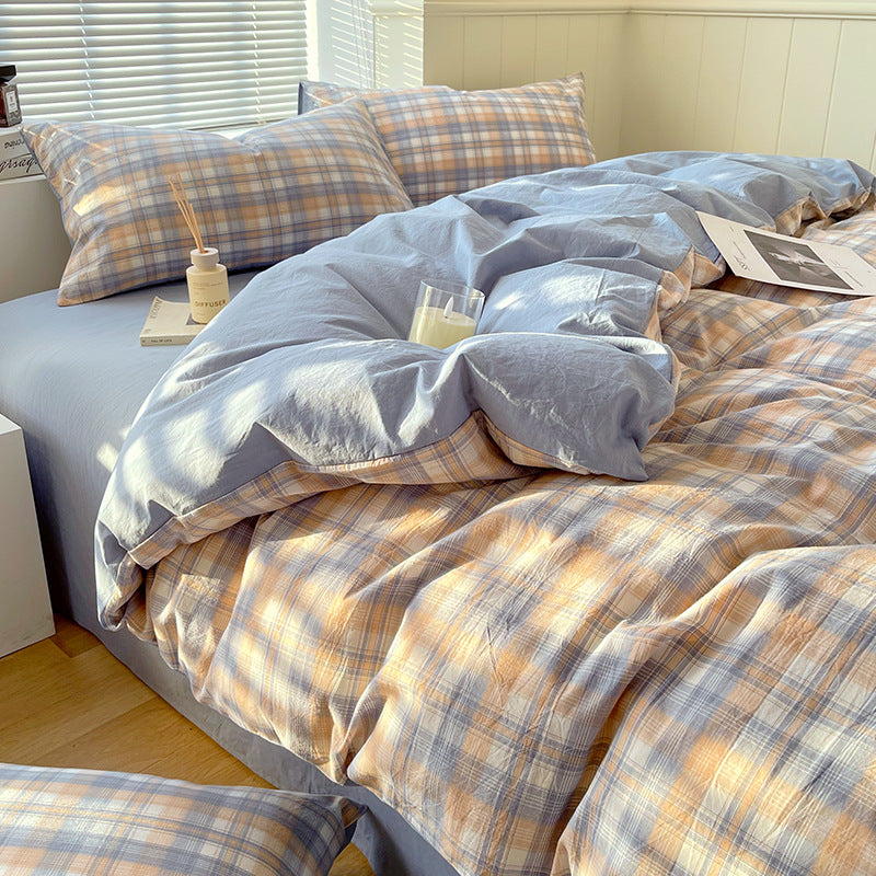 Cotton Dyed Washed Cotton Bedding Set Pure Cotton A Class Flat Sheet Quilt Cover Fitted Sheet Quilt Cover Three-Piece Set Striped - Korvel