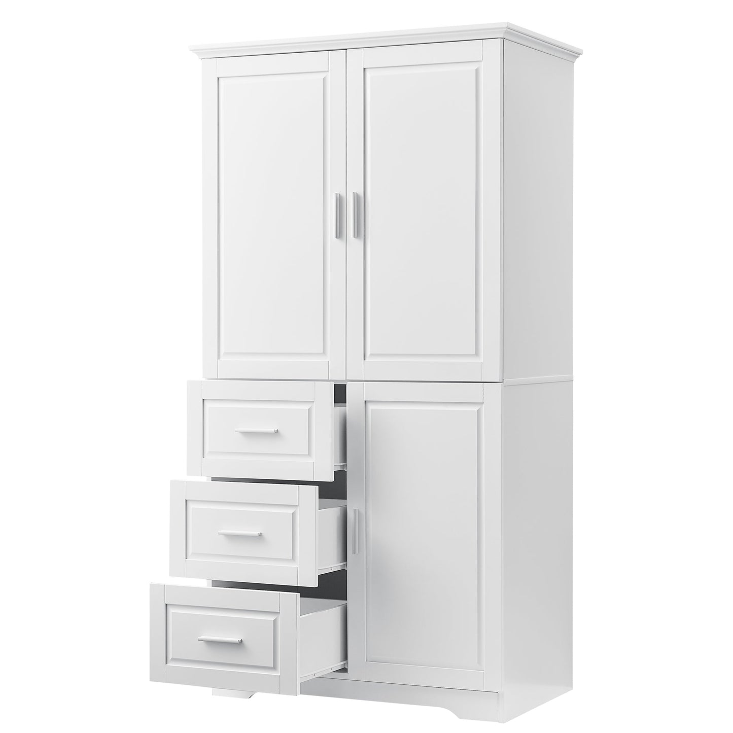 Tall and Wide Storage Cabinet with Doors for Bathroom/Office, Three Drawers, White - Korvel