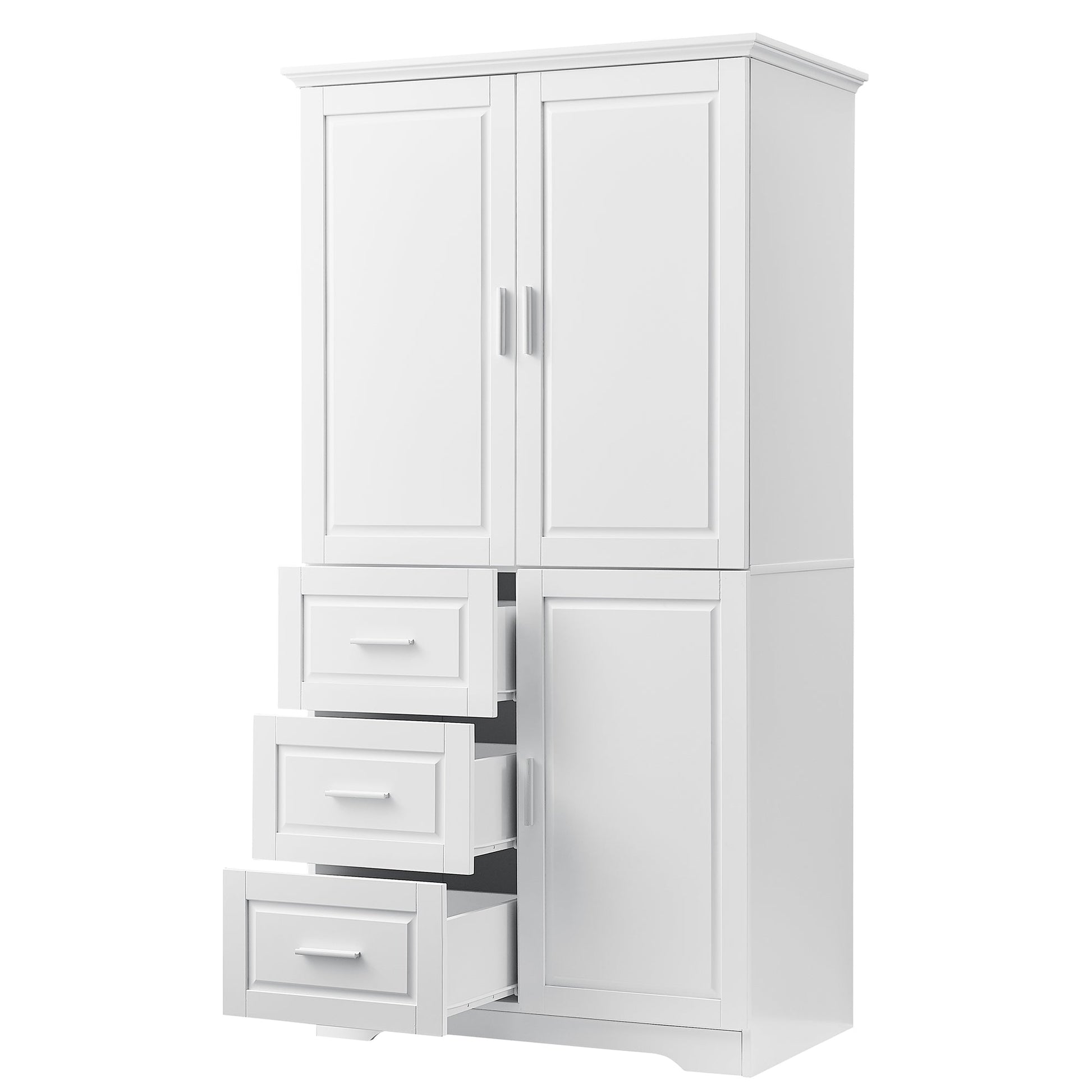 Tall and Wide Storage Cabinet with Doors for Bathroom/Office, Three Drawers, White - Korvel