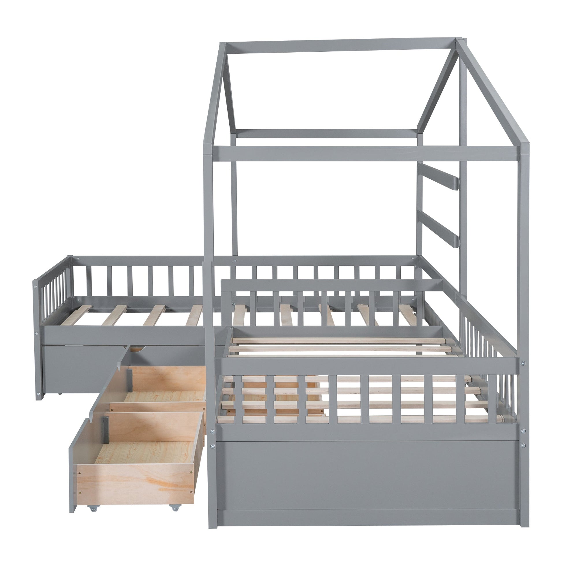 Twin Size House Platform Bed with Three Storage Drawers Gray - Korvel