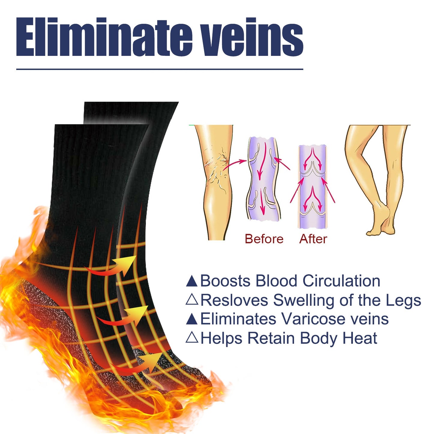 35 Degrees Aluminized Fibers Heating Socks, Relieve Vein Spontaneous Heat Constant Temperature Comfortable Warm Foot Cold Protection Socks - Korvel