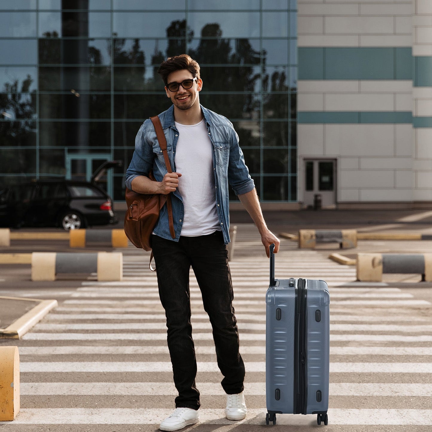 Luggage Sets New Model Expandable ABS+PC 3 Piece Sets with Spinner Wheels Lightweight TSA Lock (20/24/28), STEEL GRAY - Korvel