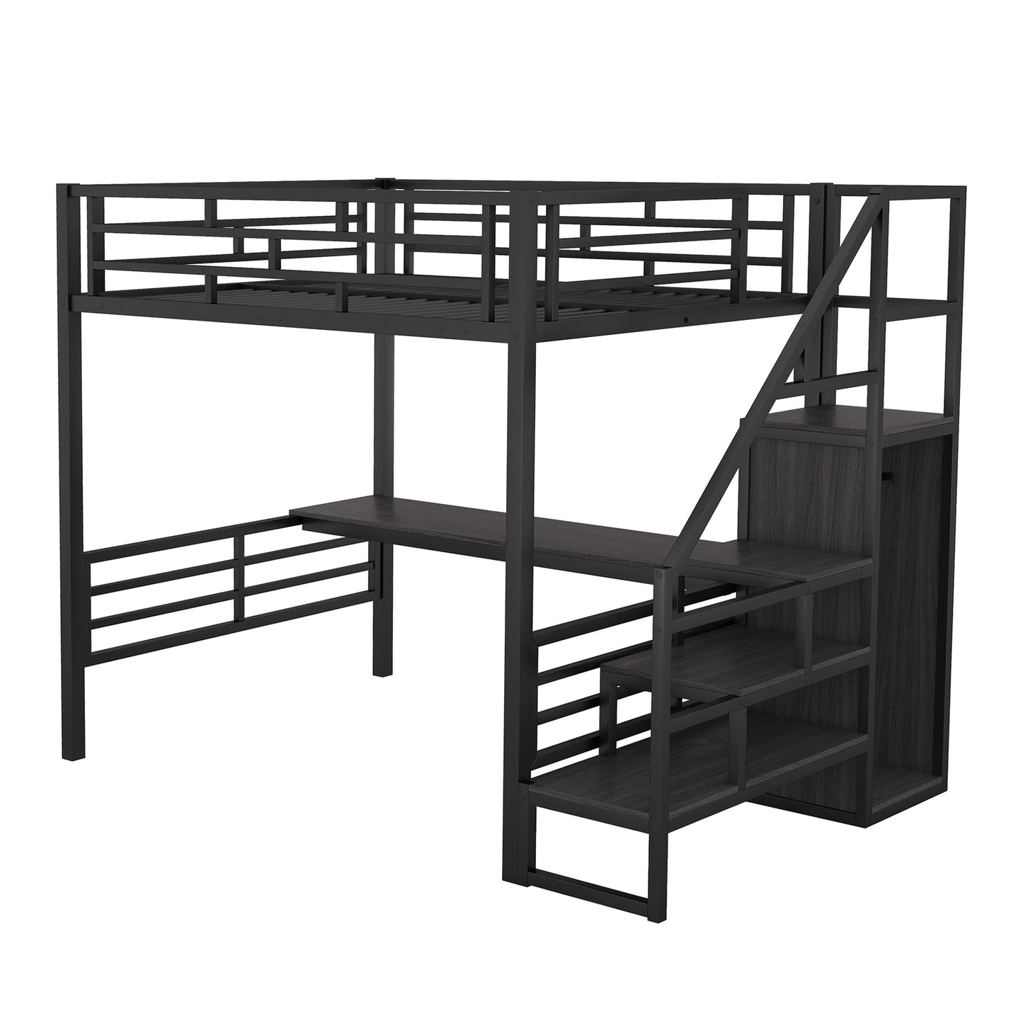 Cama loft de metal de tamaño completo con escritorio y opciones de almacenamiento