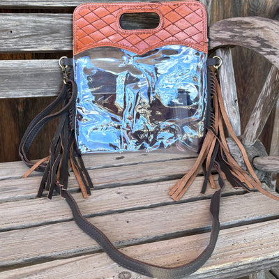 Stylish Clear Crossbody Bag with Leather Accents - Korvel