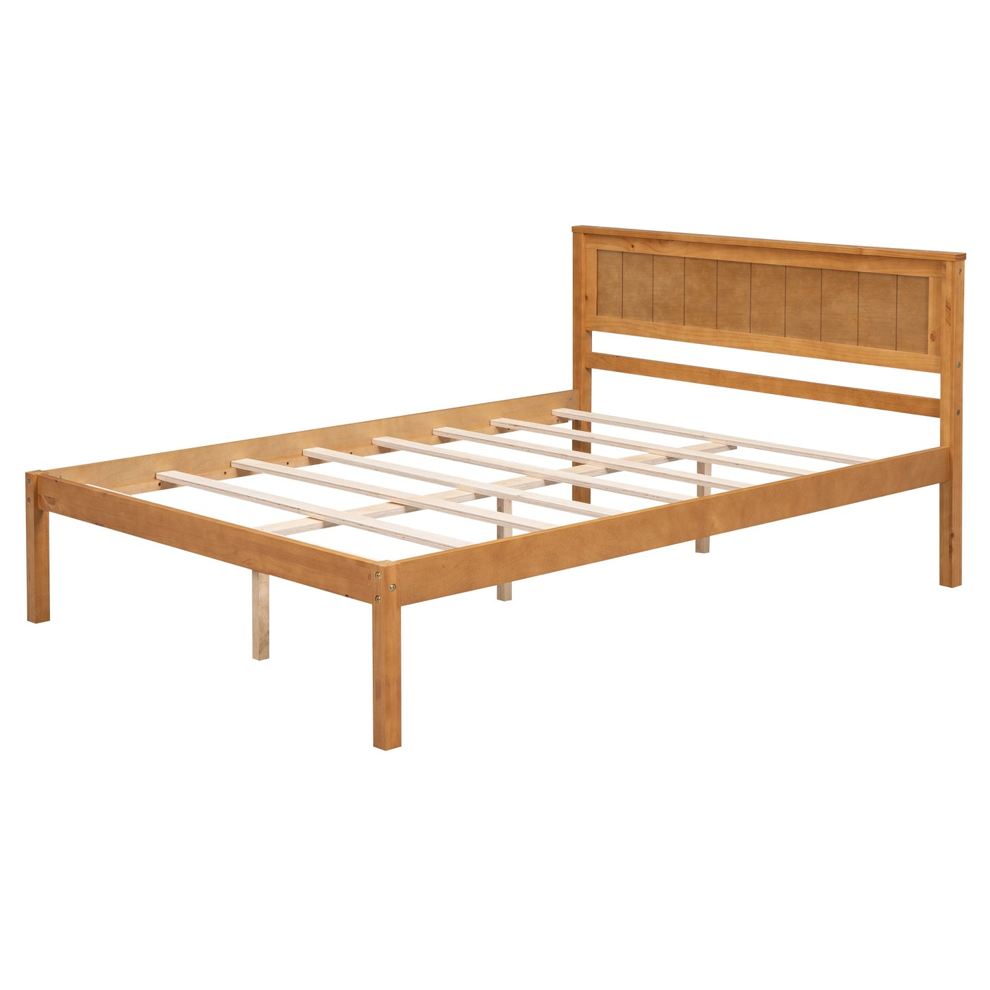 Platform Bed Frame with Headboard, Wood Slat Support No Box Spring Needed Full  Oak - Korvel