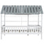 Wood Twin Size House Bed with Roof, Guardrail and Shelves, White - Korvel