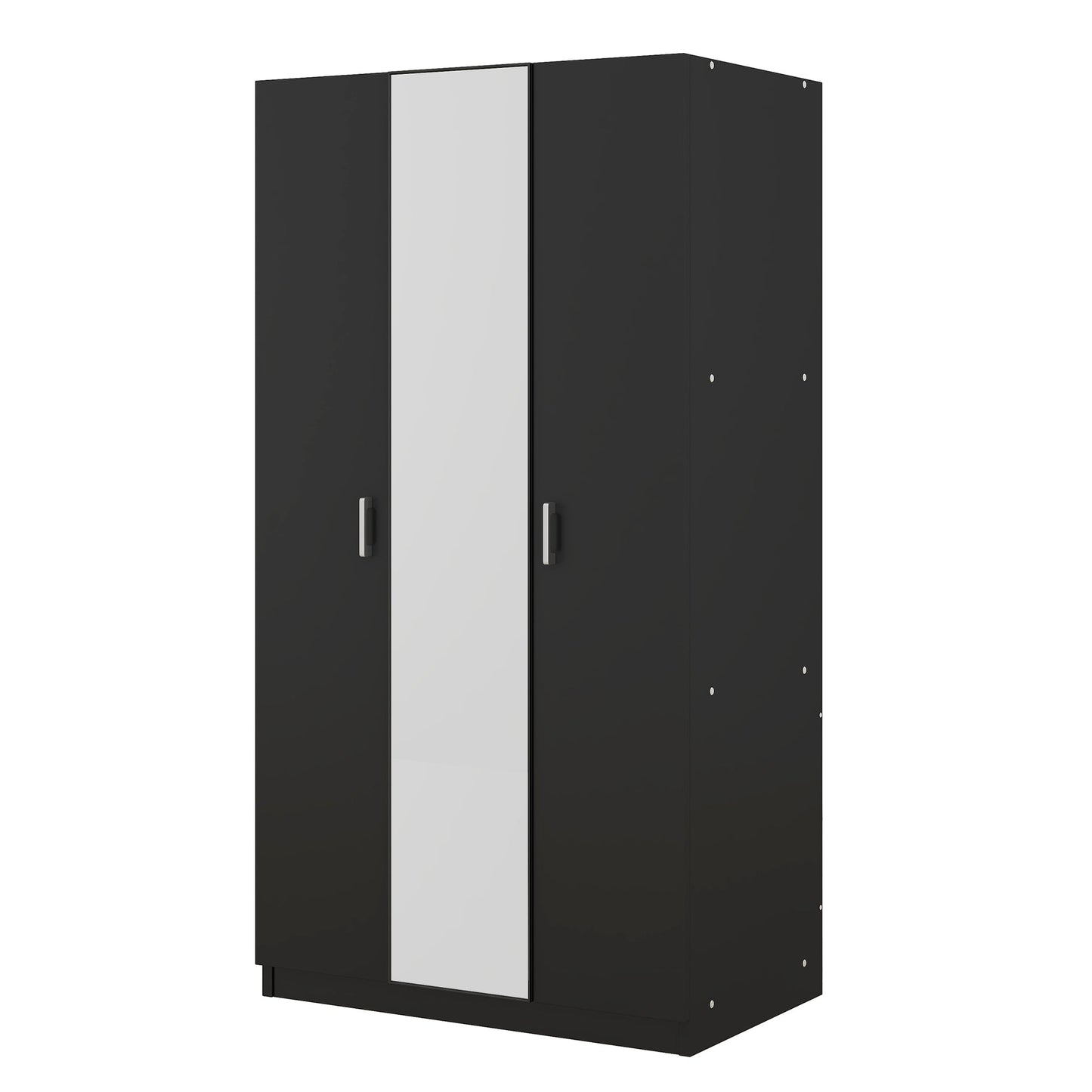 Elegant 3-Door Wardrobe with Mirror and Shelves in Black