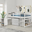 Low Study Twin Loft Bed with Cabinet and Rolling Portable Desk - White (OLD SKU :LP000113AAK) - Korvel