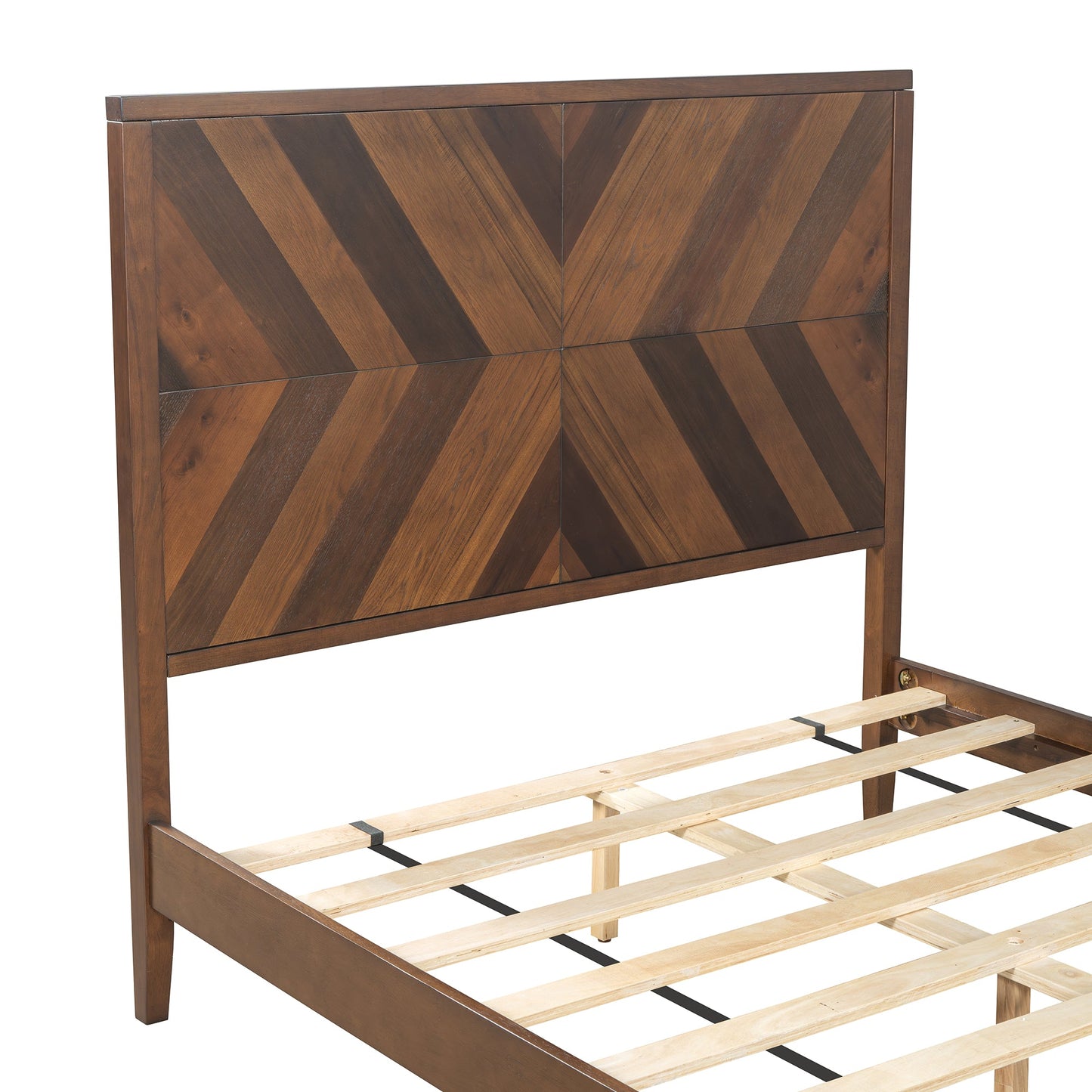 Mid-Century Modern Platform Bed - Walnut Finish, Full Size