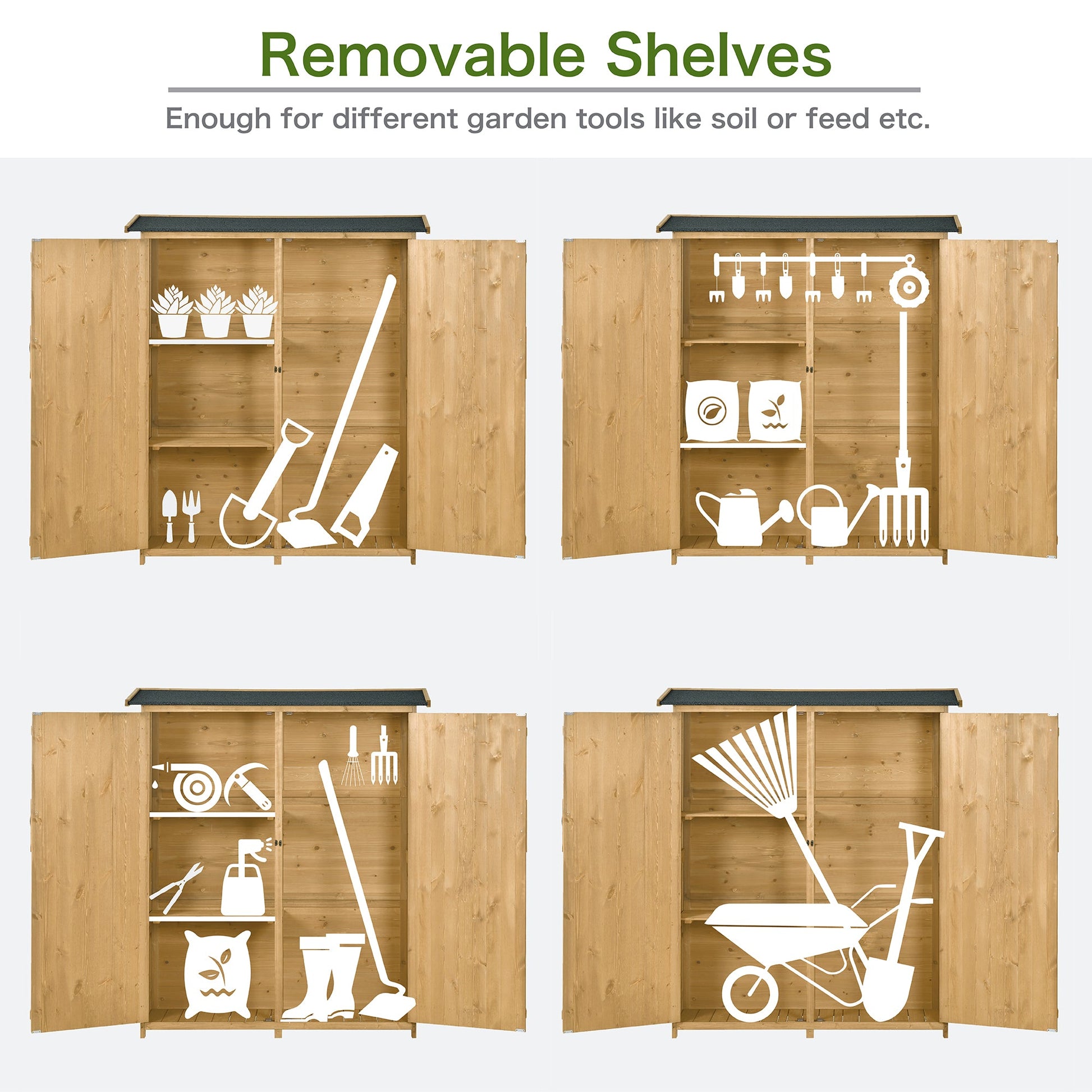 Outdoor 5.3ft Hx4.6ft L Wood Storage Shed Tool Organizer,Garden Shed, Storage Cabinet with Waterproof Asphalt Roof Natural - Korvel