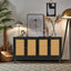 Handcrafted Premium Grain Panels Rattan Sideboard Buffer Cabinet Accent Storage Cabinet With 4 Rattan Doors BLACK - Korvel