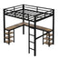 Full Metal Loft Bed with Desk and Shelves, Loft Bed with Ladder and Guardrails, Loft Bed Frame for Bedroom, Black - Korvel