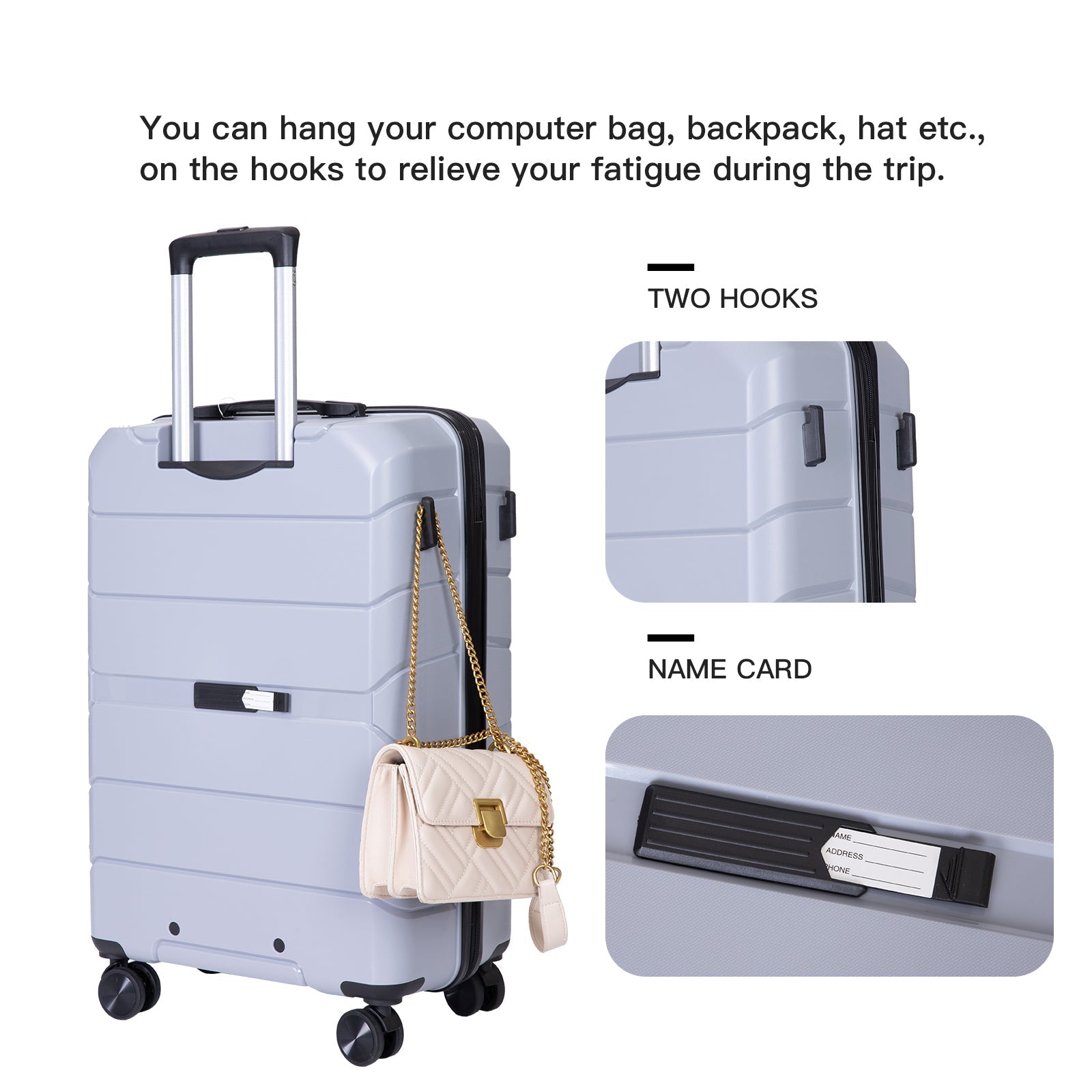 Hardshell Suitcase Spinner Wheels PP Luggage Sets Lightweight Suitcase with TSA Lock,3-Piece Set (20/24/28) ,Silver - Korvel