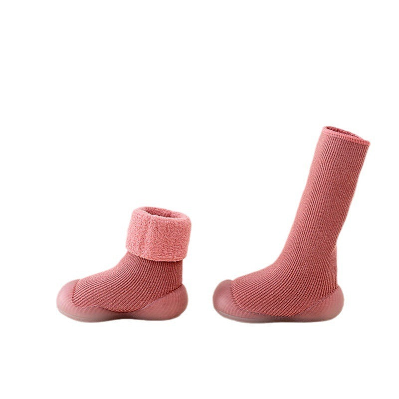 Baby walking shoes in autumn and winter with plush and thickened soft soles, non slip, pure cotton floor socks for both boys and girls to keep warm - Korvel
