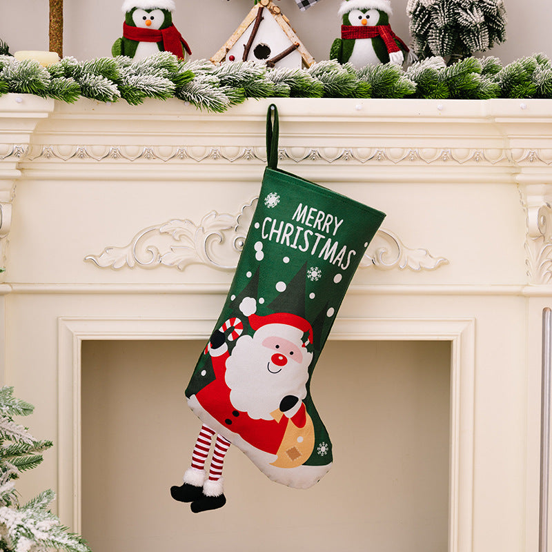 Christmas decorations, colorful prints, Christmas socks, Santa Claus gift socks, snowman gift bags, red and green leg hanging Christmas socks - Korvel