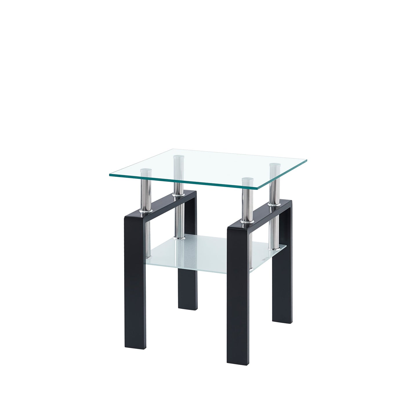 Tempered Transparent Glass End Table 2-Layers Small Table with Storage Living Room Side Table - Korvel