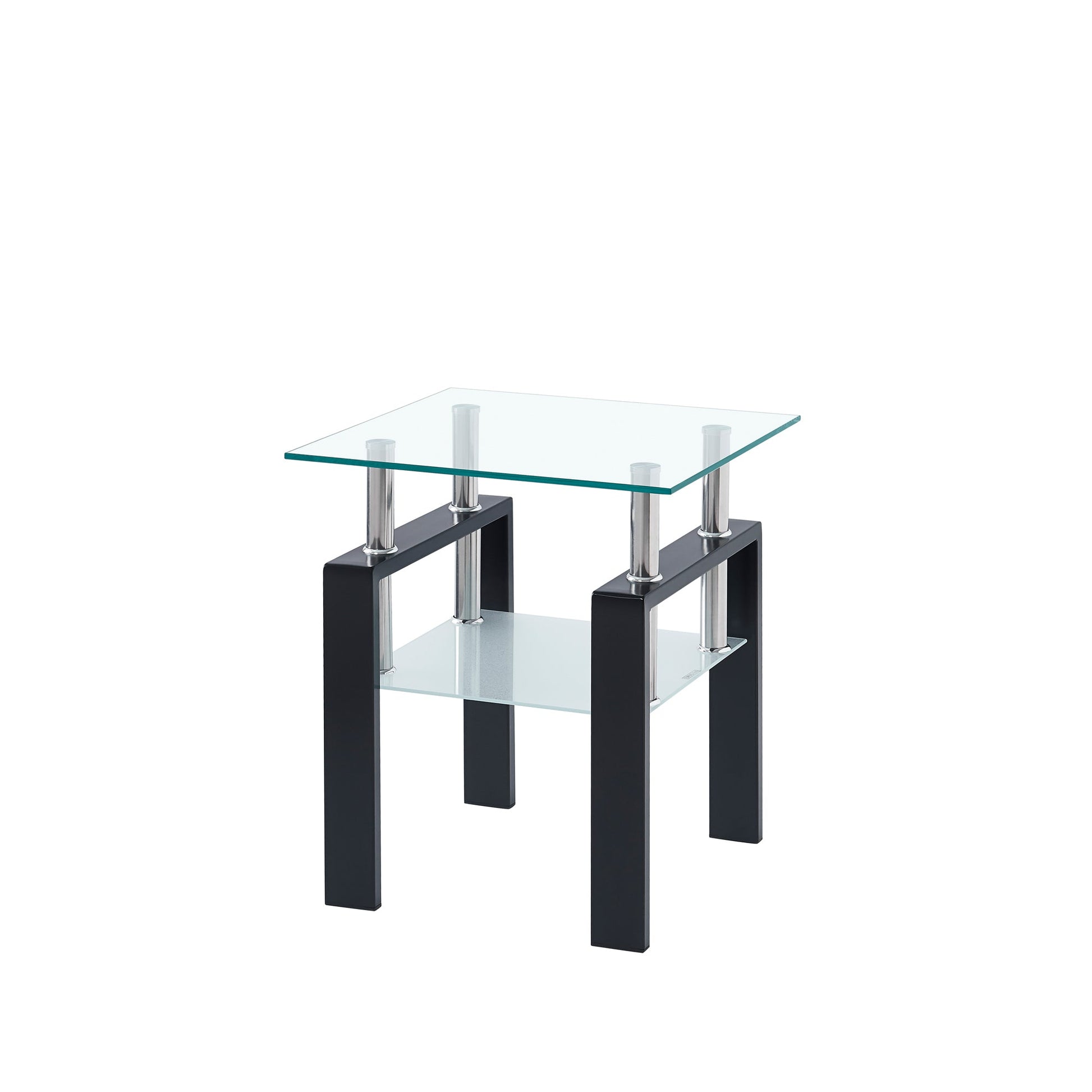 Tempered Transparent Glass End Table 2-Layers Small Table with Storage Living Room Side Table - Korvel