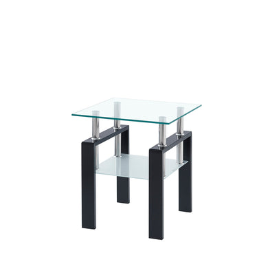 Tempered Transparent Glass End Table 2-Layers Small Table with Storage Living Room Side Table - Korvel