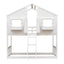 Twin over Twin House Bunk Bed with Roof , Window, Window Box, Door , with Safety Guardrails and Ladder,White - Korvel