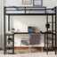 Full metal loft bed with desk and shelf, loft bed with ladder and guardrail, bedroom loft bed frame, black - Korvel