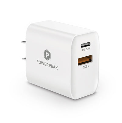 PowerPeak PD Wall Dual Port Charger 20W - White - Korvel