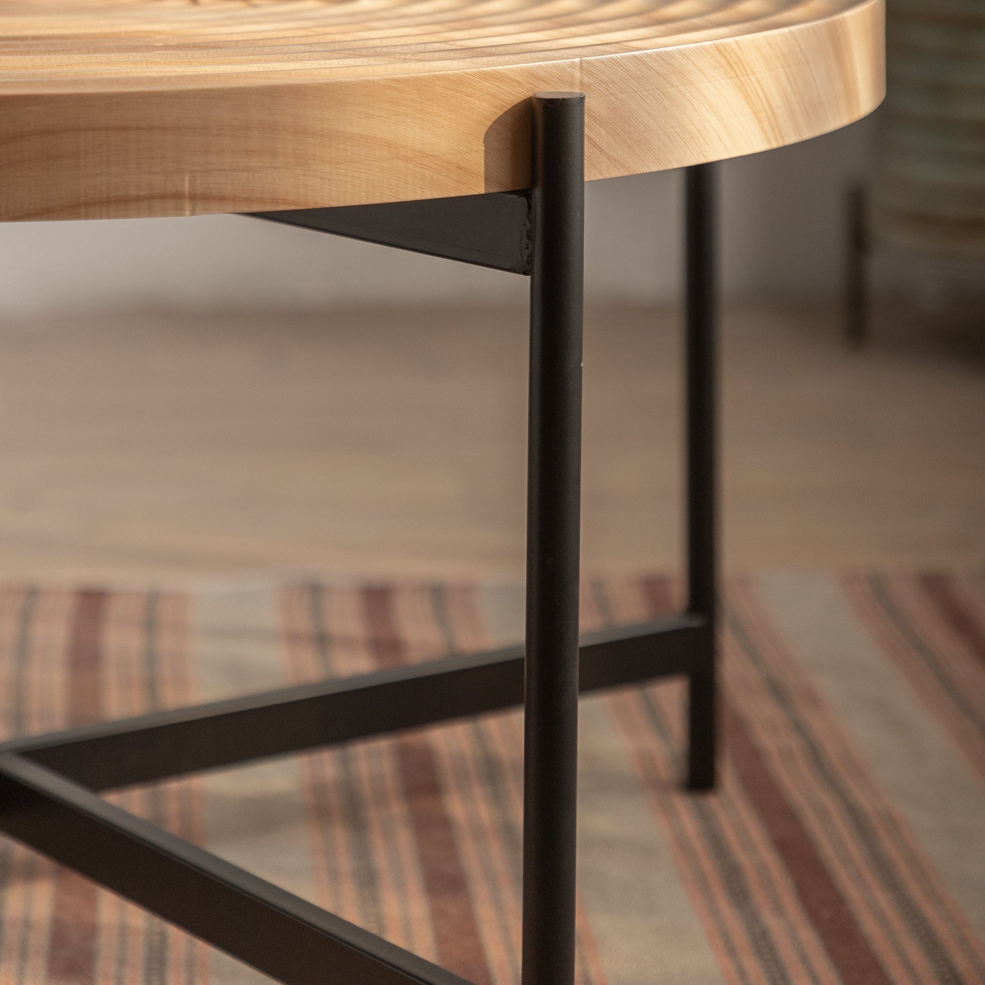33"Modern Thread Design Round Coffee Table MDF Table Top with Cross Legs Metal Base - Korvel