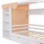 Twin Size House Bed with Two Drawers and Wardrobe - White