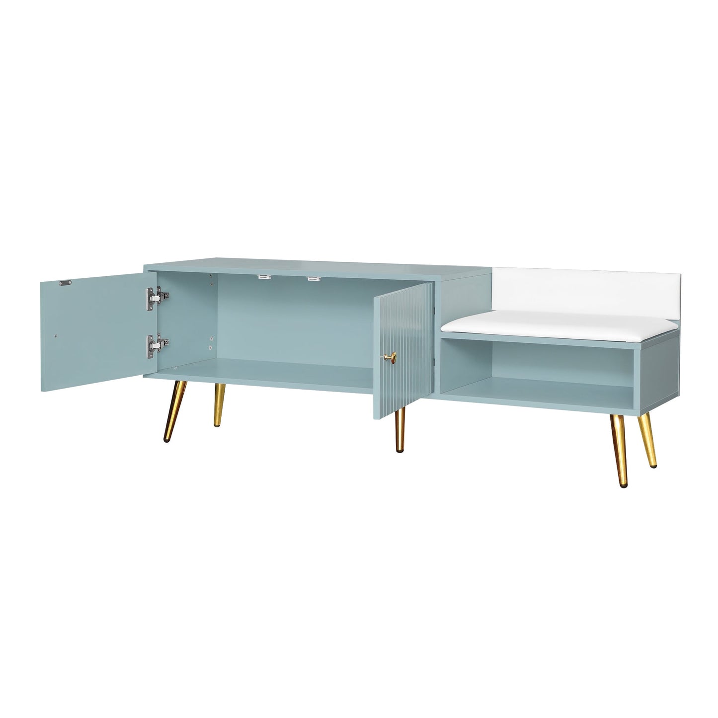 Modern Tiffany Blue Shoe Storage Bench with Cushions