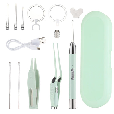Illuminated Ear Scoop Ear Cleaner Pick Earmuff Ear Pick Visual Ear Scoop Children's Luminous Earwax Tweezers Set - Korvel