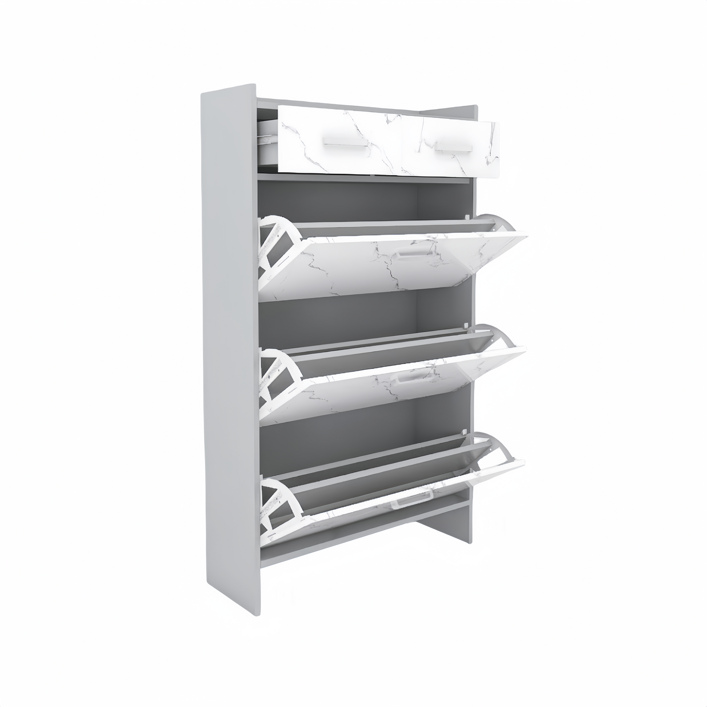 High Glossy Marble Color Shoe Rack with 3 Doors and 2 Drawers