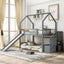 Lit superposé maison jumeau sur jumeau avec toboggan et escalier de rangement - Gris