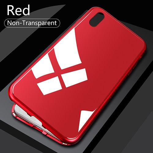 Double sided  Magnetic Case for iPhone X Clear Tempered Glass Magnet Adsorption Case - Korvel