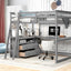 Full Size Loft Bed with Desk and Shelves - Gray