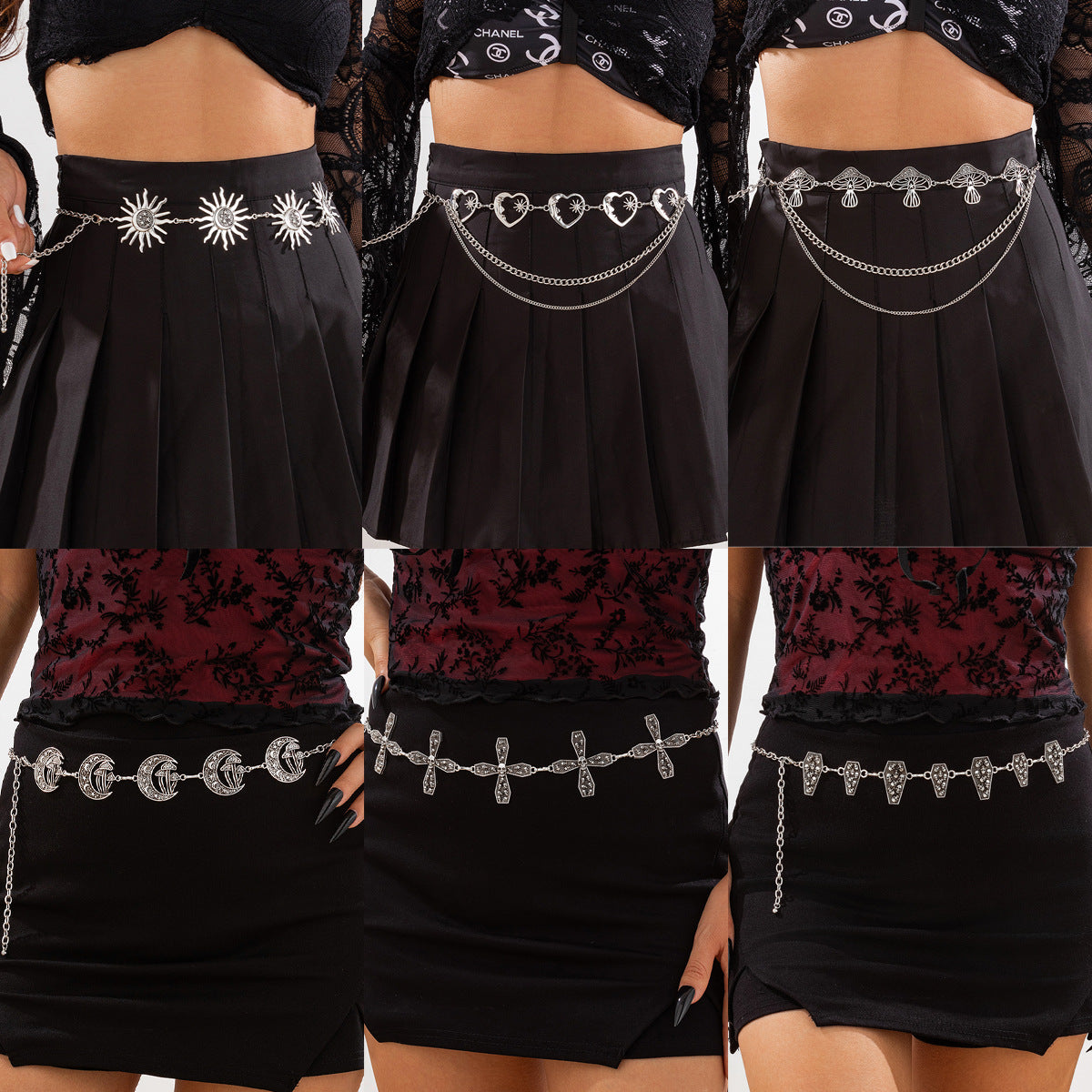 Gothic style spider web iron chain body chain retro carved sunflower alloy waist chain - Korvel