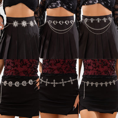 Gothic style spider web iron chain body chain retro carved sunflower alloy waist chain - Korvel