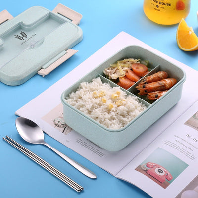 Lunch Box Food Container Bento Box Heated Lunchbox Kids Lunchbox Snack Straw Wheat Korean Sealed Student Plastic Box for Food - Korvel